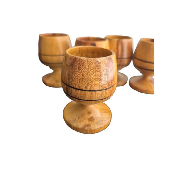 Vintage Set of 5 Olive Wood Egg or Communion Cup Unique Wood Grain, Handcrafted - Picture 4 of 7